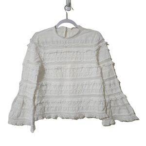 Ulla Johnson Ruffled Blouse Retro White Lace Cotton Viscose Semi-Sheer Size 2/4
